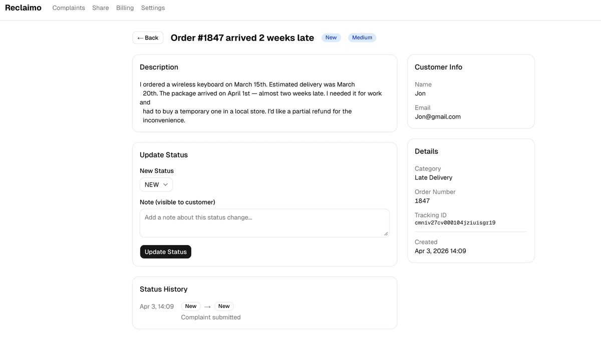 Update complaint status